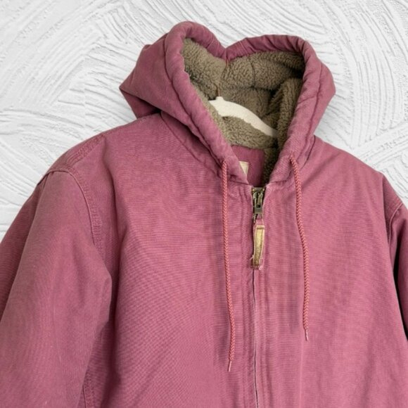 Vintage Berne pink canvas sherpa lined hooded workwear jacket women’s L - Picture 7 of 10